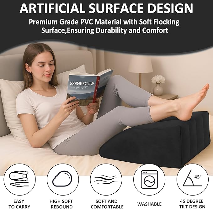 Inflatable Wedge Pillow for Leg Swelling - Inflatable Leg Elevating Pillow for After Surgery & Circulation,Wide Leg Pillow Elevation with Adjustable Sleep Mask for Traveling,Reading,Bed & Sofa Comfort