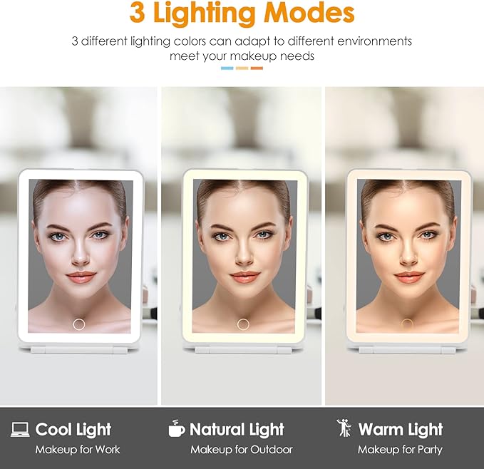DenCert Rechargeable Travel Makeup Mirror 72 LED Lighted Compact Slim Vanity with Lights 3 Lighting Modes Dimmable Touch Screen (White),(DenCert)