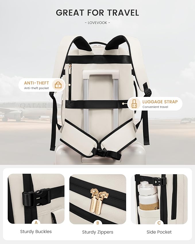 LOVEVOOK Travel Backpack For Women & Men with Waist Strap,40L Waterproof Carry On Backpack Luggage Travel Essentials Flight Approved,TSA Personal ltem Travel Bag Weekender Daypack with 3 Packing Cubes