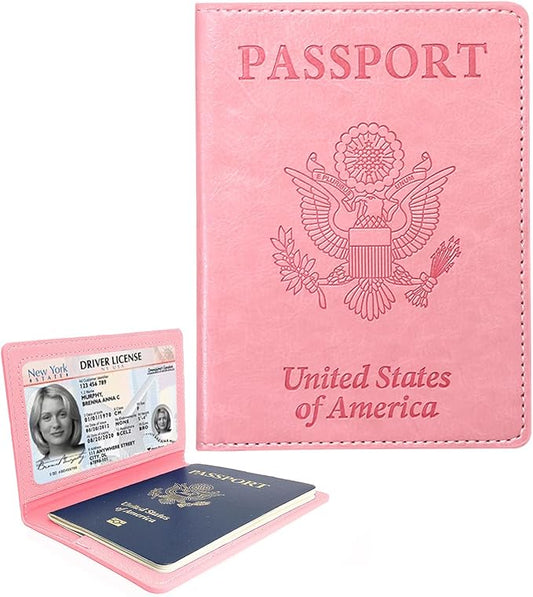 Sizobi PU Passport Holder for Travel, Passport Cover Wallet for Women Men, Leather Passport Book Card Holder Case for International Travel Must Haves Accessories, Cruise Ship Essentials Gifts, Pink
