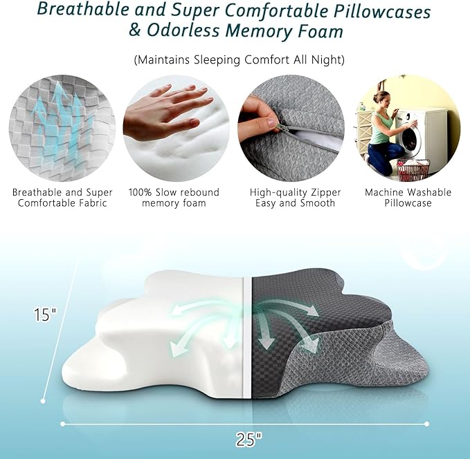 Cervical Neck Pillow for Pain Relief Sleeping, Memory Foam Pillows, Ergonomic Side Sleeper Pillows, Orthopedic Neck Support Pillow for Back Stomach Sleepers-King Size Grey&Grey