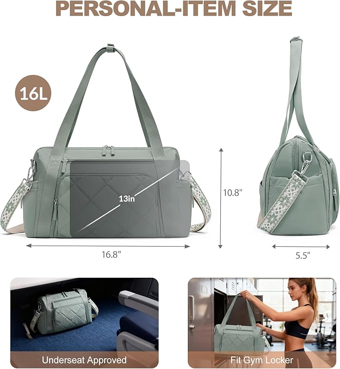 Gym Bag for Women, Duffle Weekender Bags for Travel, Lightweight Weekender Tote with Wet Pocket for Sports, Workout and Dance Green