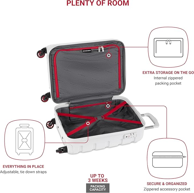 SwissGear 7366 Signature Hardside Expandable Luggage with Spinner Wheels, TSA Lock, Cup-Holder, White, Carry-On 19-Inch