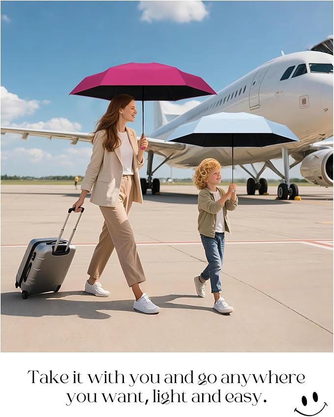 Seniny Mini Portable Travel Umbrella with Case - Compact Umbrellas for Rain & Sun UV Protection for Backpack Pocket, Lightweight Folding Small Umbrella, Tiny Purse Size UV Blocker for Kids Women Girls