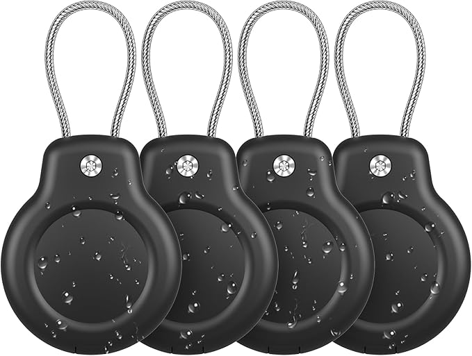 SPGUARD for AirTag Holder Case with Keychain 1st/2nd Air Tags-4 Pack for Apple Air Tag Holder with Wire Cable Lock Key Ring Chain Air Tagholder Accessories for GPS Item Tracker Kids,Keys,Luggage