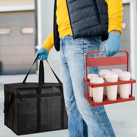 Bodaon 6 Cup Drink Carrier with Handle, Plastic Cup Carriers for Drinks, Drink Holder for Car, Take Out Delivery Drivers, Accessories, Portable Foldable Reusable Mobile, Use for Food Delivery Bag, Red
