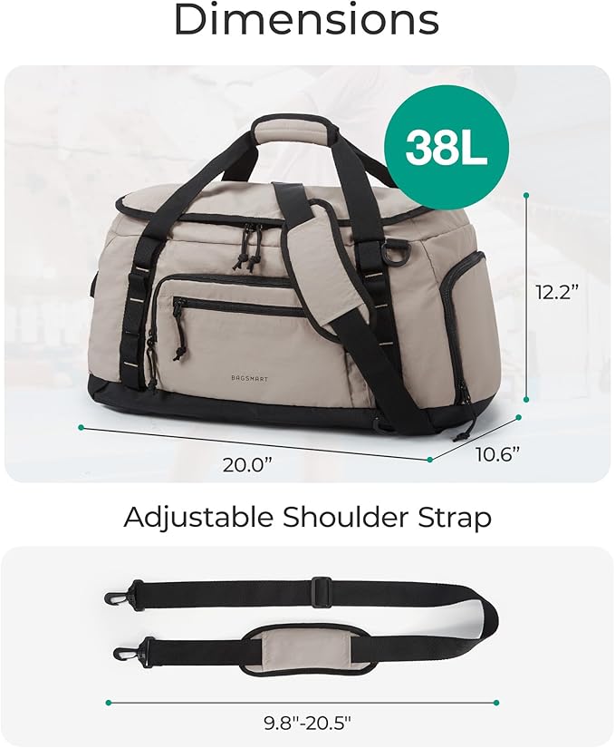 BAGSMART 4-IN-1 Gym Bag for Women Men, TSA Lightweight Duffle Bag for Travel with Shoe Compartment & Wet Pocket, 22L/30L/38L Tactical Backpack with 40oz Water Bottle Holder