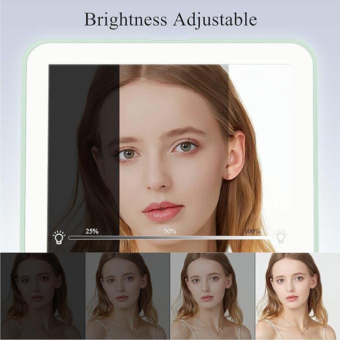 FUNTOUCH Rechargeable Travel Makeup Mirror with Lights, Portable 72 Led Lighted Makeup Mirror, 3 Color Lighting, Dimmable Touch Screen, Type C, Tabletop LED Folding Cosmetic Vanity Mirror
