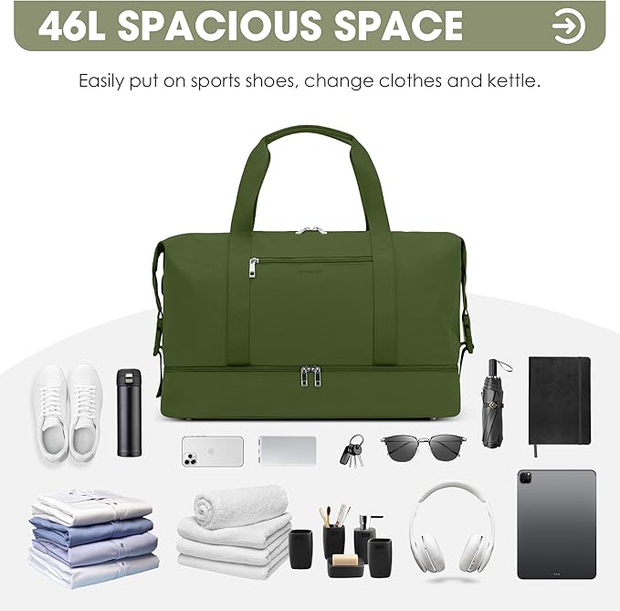 Oeihuivt Weekender Bags for Women - 21 Inch Large Travel Duffel Bag 2-Piece Set with Shoe Compartment, Heavy-Duty Canvas Leather Carry On Overnight Tote