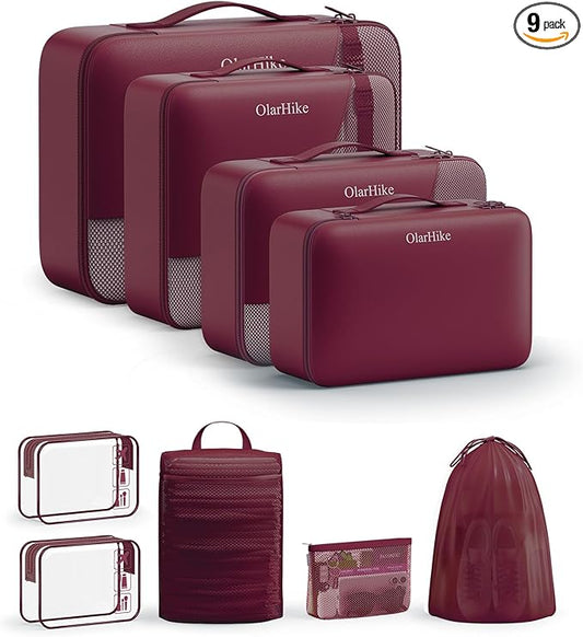 11 Set / 9 Set Packing Cubes for Travel,Gifts for Women Mom Kids,TSA Approved Bags for Makeup, Cosmetic, Toiletry, Organizers for Suitcase Carry On,Cruise Essentials Airplane Accessories,Burgundy