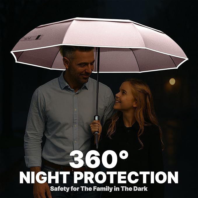 Royal Walk Windproof Folding Travel Umbrella Compact and Strong Luxurious Real Wood Handle Automatic Open Close Vented Double Canopy for Men and Women (Beige)