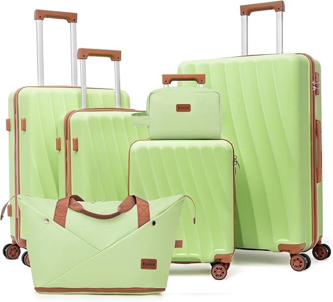 Luggage Sets 6 Piece Suitcases with Wheels,ABS Hard Case Suitcases with Spinner Wheels,Durable Travel Luggage(LightGreen, 6 Piece Set(16"/20"/24"/28")