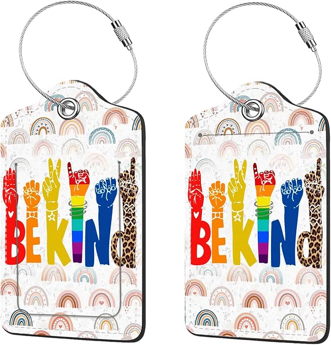2 Pcs Luggage Tags for Suitcases, PU Leather Cruise Ship Luggage Tags with Privacy Cover Label Address Card and Durable Metal Ring Suitable for Men Women Handbags Backpacks Schoolbag,Fingers Letters