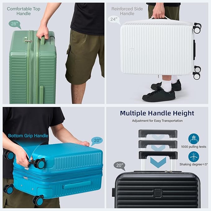 HanTrip 28 Inch Luggage Hard Shell Suitcases, Expandable Travel Checked Luggage 28 Inch, Large Check In Luggage with Spinner Wheels Cup Holder Charger Built in Lightweight Suitcase, Caribbean Blue