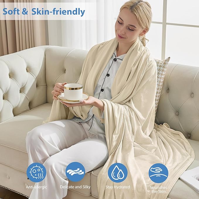 OIGAE Cooling Blanket for Hot Sleepers - Soft & Lightweight Summer Cold Blanket for Night Sweats | Perfect for Bed, Couch, Sofa (Beige, Twin 60'' x 80'')