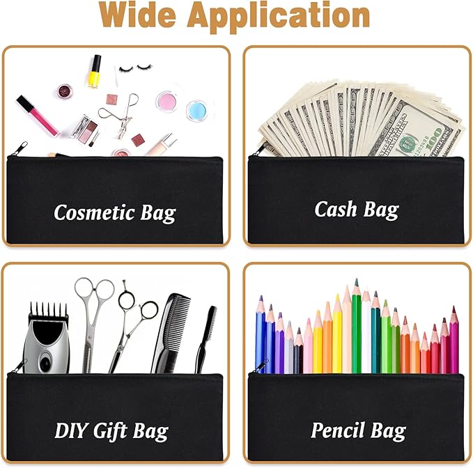 ZeeDix Canvas Pouch- Multi-purpose Cosmetic Bag with Zipper, DIY Craft Canvas Zipper Pouch Blank Makeup Bags Bulk Travel Toiletry Bag for Storage (8.3 x 5 inches)