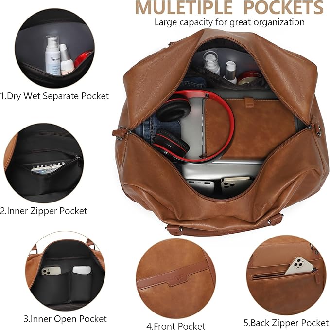 Wogarl Weekender Bags for Women Large Overnight Bag Weekend Travel Duffel Bag Carry on Shoulder with Shoe Compartment Toiletry Bag for Travel Business Gym