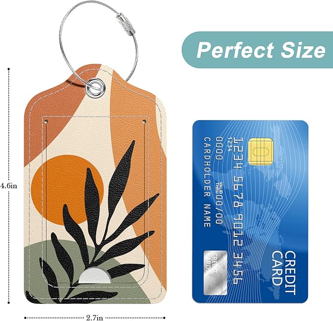 Rimilak 3 Pcs PU Leather Luggage Tags for Suitcase, Travel Cruise Luggage Tag with Privacy Flap, Name ID Label and Metal Loop for Women Men Baggage Handbag School Bag Backpack, Tropical Plant