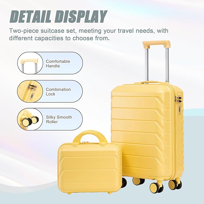 Hardshell Luggage, Lightweight Durable ABS Suitcase with Spinner Wheel, 14/20