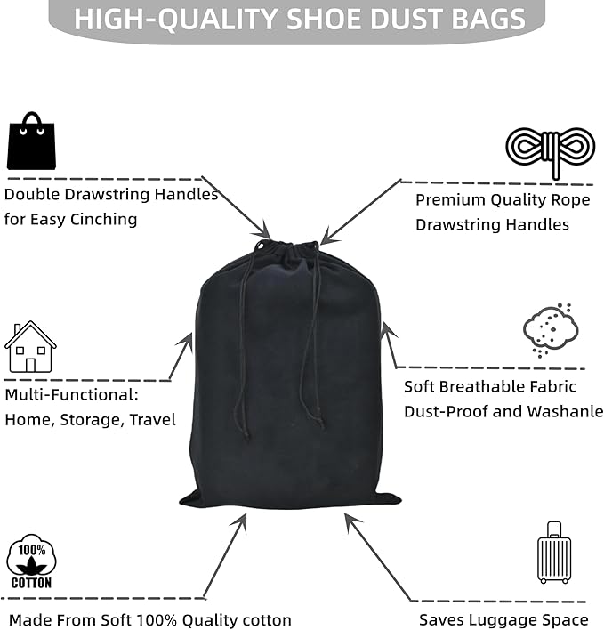 GONGKANGYUAN 2 Pack Shoe Bags for Travel Flannel Single Shoe Pouch with Drawstring for Men Women Travel Protecting Storing Shoes