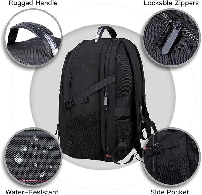 Extra Large Travel Laptop Backpack, 17.3 Inch Carry on Backpack for Men Women, Big Anti Theft Water Resistant College Bussiness TSA Airline Approved Work Computer Backpack, Black