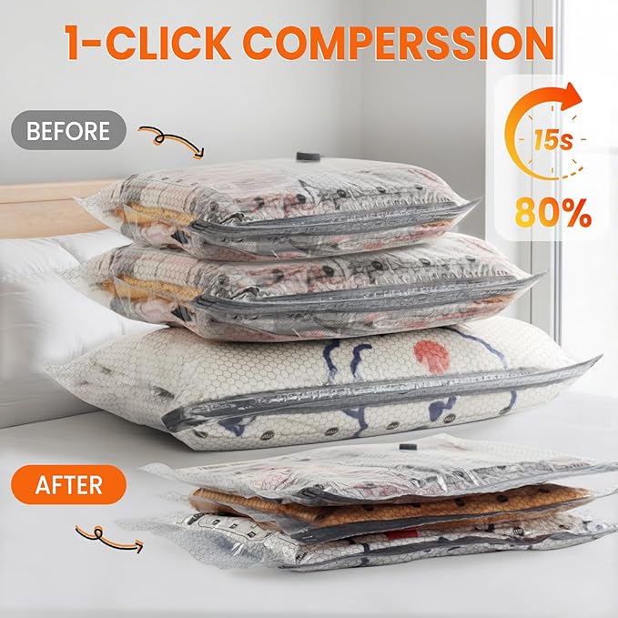 Vacuum Storage Bags for Travel, 15 Pack Vacuum Seal Bags for Clothing With Cordless Electric Pump, Space Saver Bags for Luggage, Clothes, Ideal for Home, Seasonal Storage, and Packing for Travel