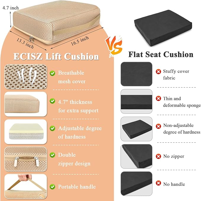 Booster Seat Cushion Extra Thick Chair Foam Cushion for Elderly Adult Booster Seat Elevation Pillow Extra Firm Riser Supportive Lift Chair Cushion Lift Pads for Home, Couch, Patio, Office Seats