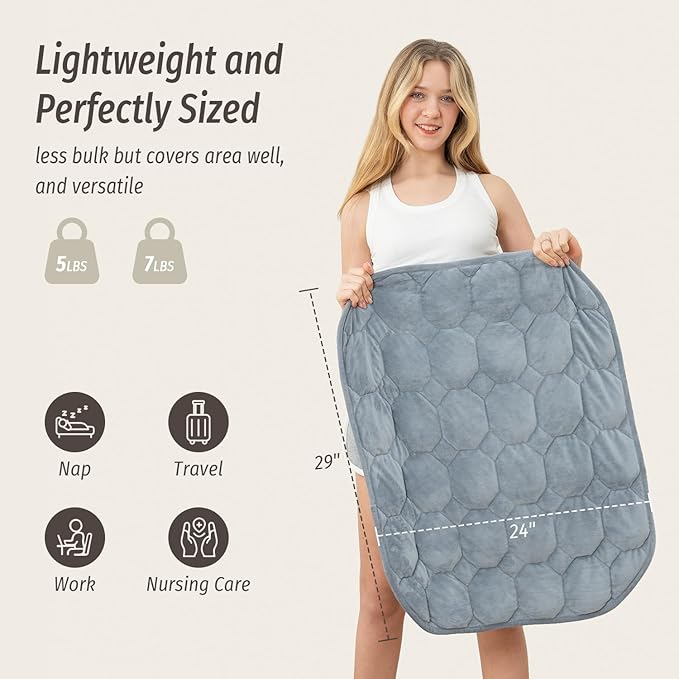Wemore Weighted Lap Blanket 7lbs for Adults, Small Weighted Blanket Throw for Travel, Soft Weighted Lap Pad for Relaxation, Calming, Napping and Sleeping, Machine Washable, Light Grey 29" x 24"