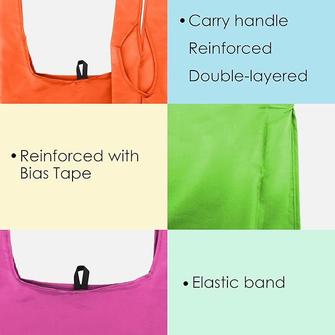 BeeGreen Colorful Reusable Grocery Bags Bulk Gifts 20 Pack - Large Tote with Zipper Pouch | Foldable & Washable Polyester Shopping Bags Heavy Duty Animal Lover Gifts Reusable Bag With Handles