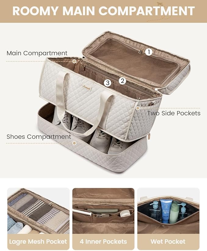 LOVEVOOK Large Travel Duffle Bag, Weekender Bags for Women With Shoe Compartment, Overnight Hospital Bag For Women Labor Delivery, Carry on Bag Personal Item Travel Bag, Yoga Gym Duffel Bag