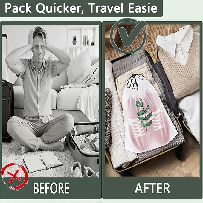 6PCS Clear Shoe Bags for Travel, 3 Pattern Design Travel Shoe Bags, Drawstring Shoe Travel Bags for Packing and Storage, Waterproof & Dustproof (15.7” x 11.8”)
