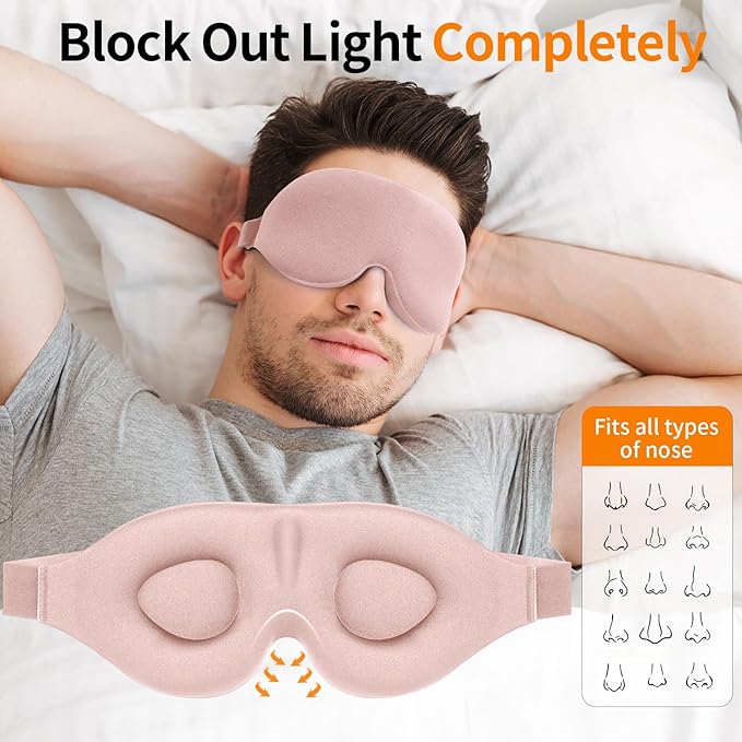 NEWVANGA Sleep Mask for Back and Side Sleeper, Block Out Light, Luxury Sleeping Eye Mask of 3D Night Blindfold, Zero Pressure Breathable Travel Eye Cover Pink