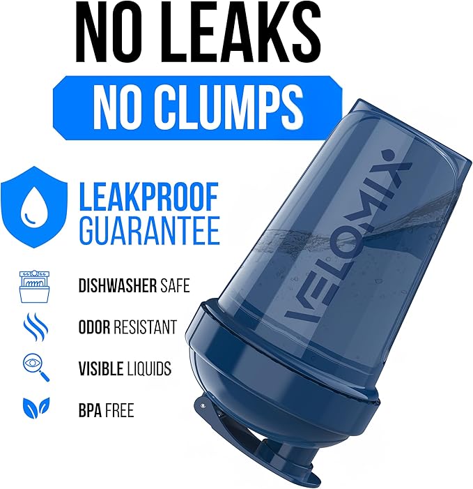 VELOMIX -2 Pack- 20 oz Protein Shaker Bottles for Protein Mixes - 2x Wire Whisk | Leak Proof Shaker Cups for Protein Shakes and Pre Workout | Protein Shaker Bottle Pack (Blue/Black)