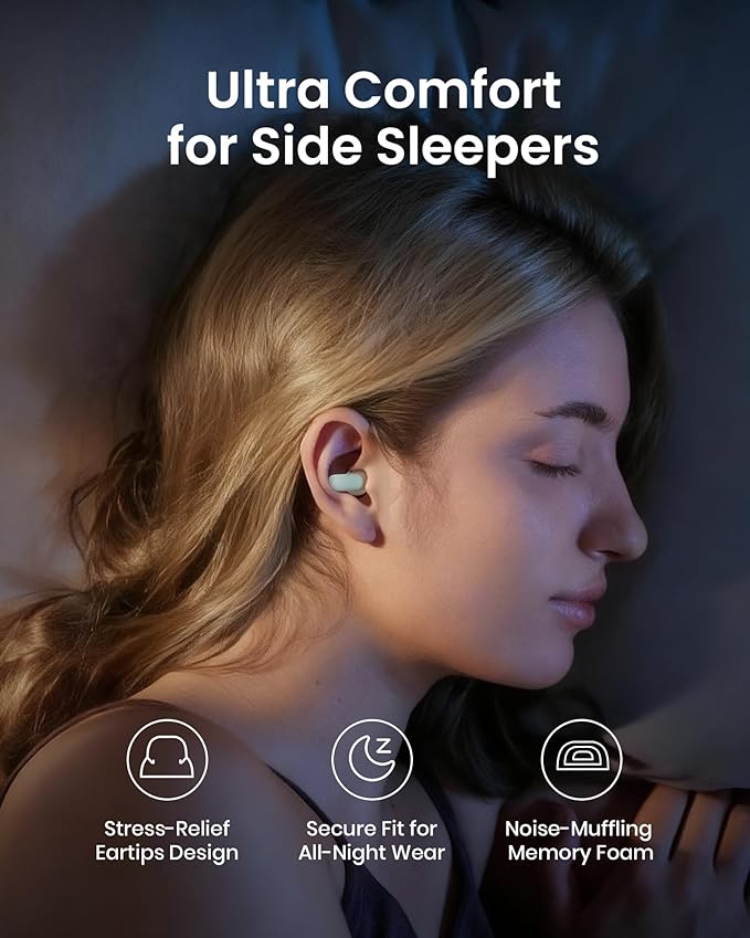 Ear Plugs for Sleeping All-Night Wear without Ear Pain Side Sleeper Patent Qufits Eartips Ultra-Comfy Reusable Earplugs for Sleep, Focus, Study, Travel, 23dB Noise Reduction - Mint