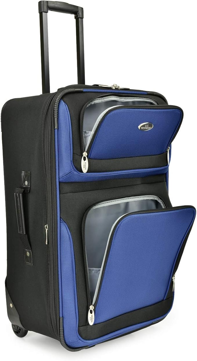 U.S. Traveler New Yorker Lightweight Expandable Rolling Luggage, Blue, 4-Piece Set