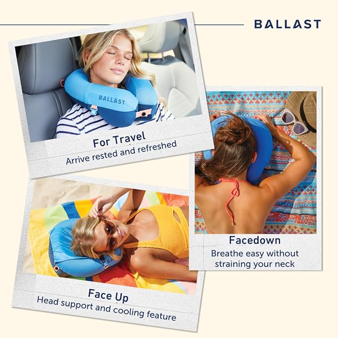 Ballast Pro Beach & Travel Pillow – Inflatable Neck Pillow for Airplanes, Beach & Pool, Compact and Water-Resistant (Flamingo Pink)