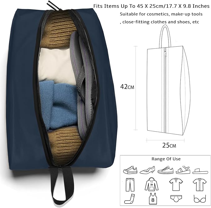 Waterproof Shoe Bag Odor Absorbing Multifunctional Storage Lightweight Shoe Dust Bags with Zipper for Gym Sports Travel Work Men and Women(Navy Blue, 1-Pack)