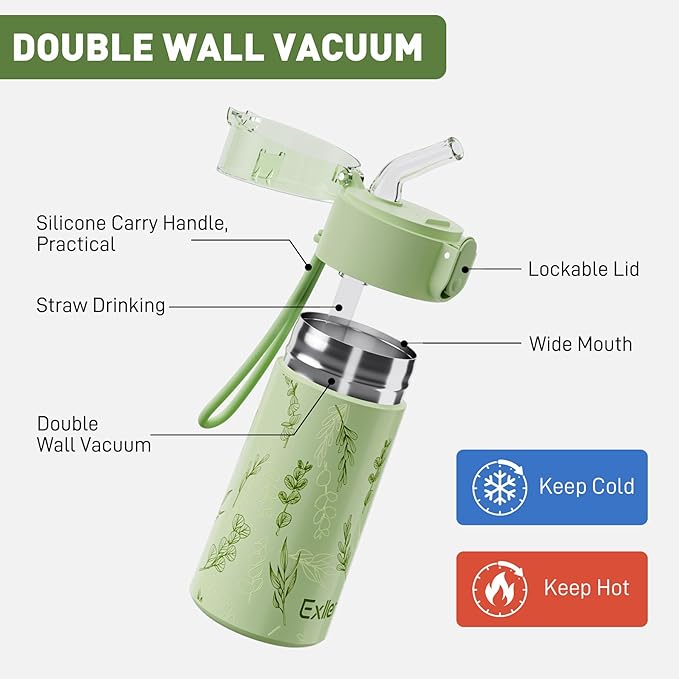 5oz Small Water Bottles with Straw, Mini Water Bottle with One-Hand Open Design, Leak-Proof Locking Lid for Hot&Cold Drinks, Small Travel Water Bottle - 100% Leakproof for School, Travel...(Floral)