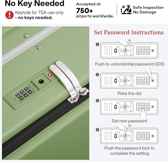 mixi 17x14x9 Carry On Luggage Underseat PC Hard Shell Suitcase Top Opening Aluminum Frame Travel Suitcases with Wheels, Avocado Green