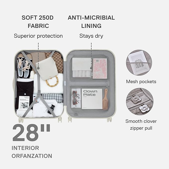 artrips Bread Design 28 inch Suitcase, Lightweight Hardside Luggage with 8 Spinner Wheels, PC TSA Lock, 98L, White