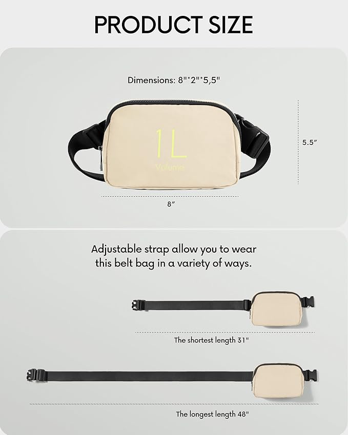 ODODOS Unisex Mini Belt Bag with Adjustable Strap Small Fanny Pack for Workout Running Traveling Hiking, Ivory Black