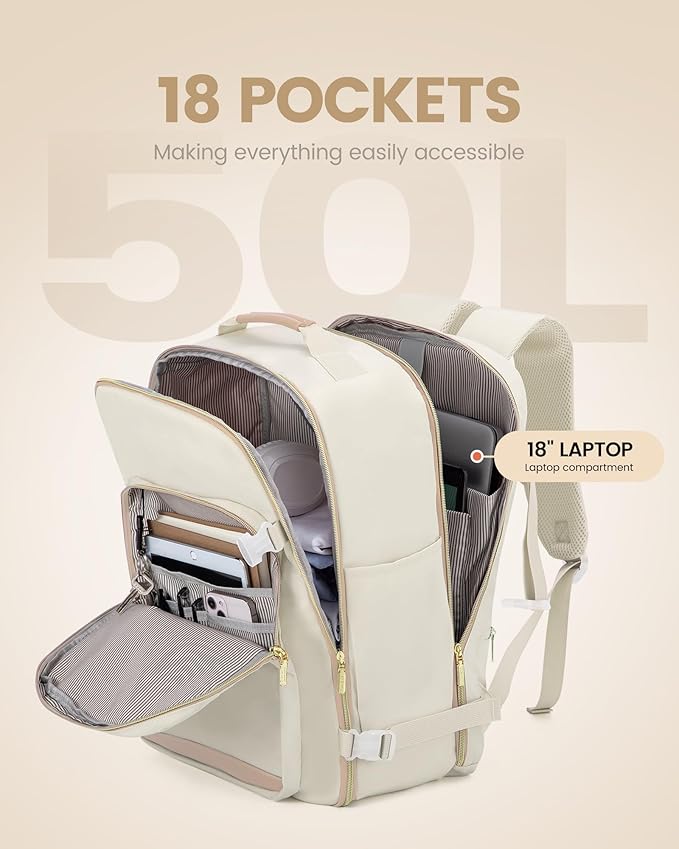 LOVEVOOK 50L Travel Backpack for Women Men,Waterproof Airline Approved Carry On Luggage Travel Essentials,TSA Carry On Backpack Personal Item Travel Bag Suitcase Weekender Traveling with Packing Cubes