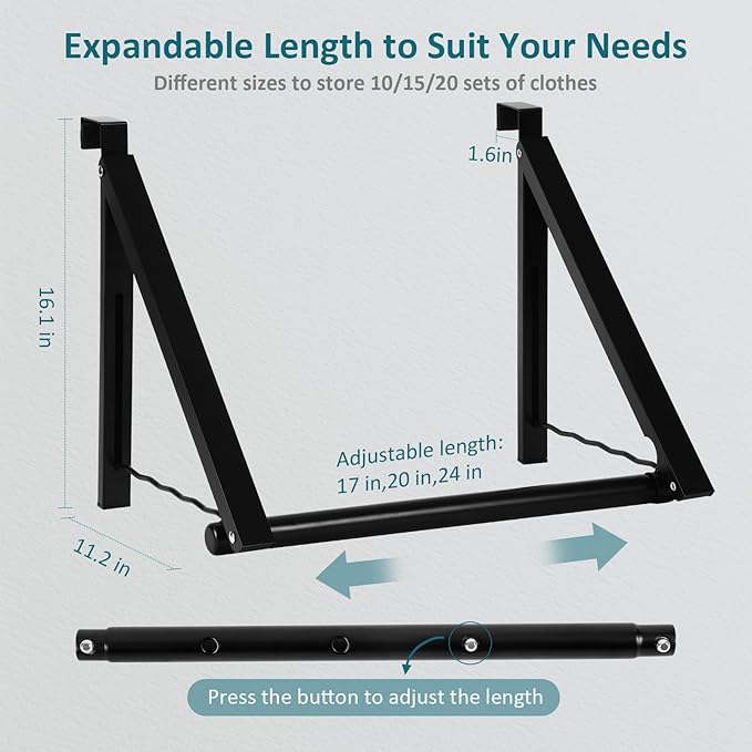 Optish Foldable Over The Door Clothes Hanger, Space Saving Small Clothes Rack Door Hangers for Clothing, 2Pack, Black