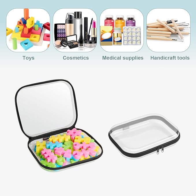 YQBRAO Hard Sided Clear Zipper Case for Storage- Professional-Grade Plastic Clear Zipper Pencil Case,Toy Storage Bins, Toiletry Bags, Travel Organizer（Black,2 Pack, M）