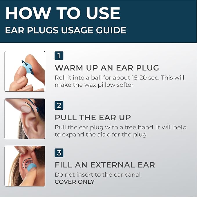 Peace&Quiet PQ Wax Ear Plugs for Sleeping - 30 Silicone Wax Earplugs for Sleeping and Swimming, Gel Ear Plugs for Noise Cancelling, Sleeping Earplugs, Sound Blocking Level of 32 Db, Color: Blue