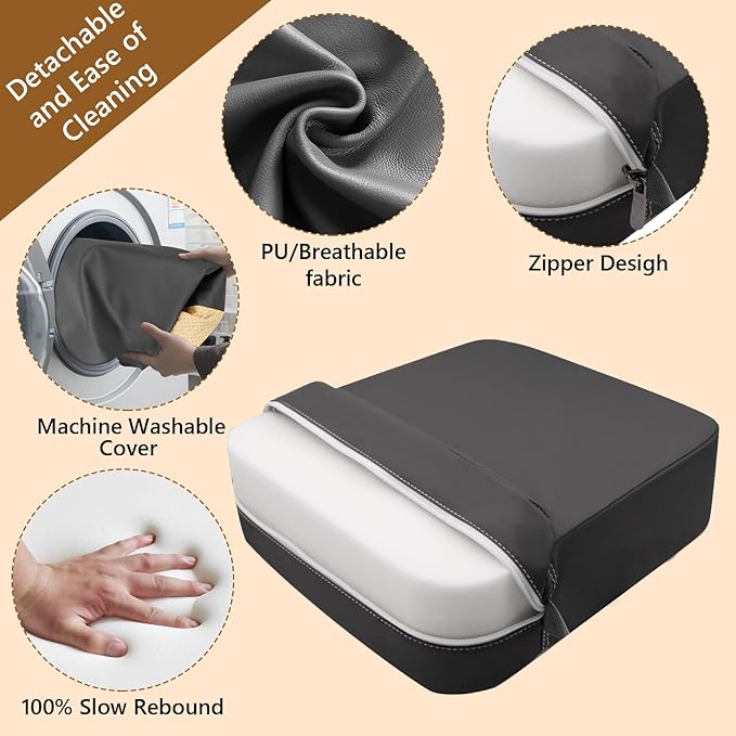 Booster Seat for Kitchen Chair - Toddler Non-Slip Portable Height Increasing Strong Support Seat Cushion PU Easy to Clean Detachable Washable Booster Seat for Dining Table