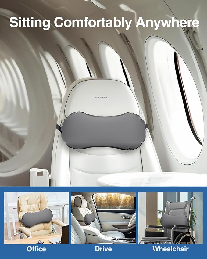 Luxtude Inflatable Lumbar Pillow for Airplane Travel, Lumbar Support Pillow for Office Chair/Car, Self-Inflating Travel Lumbar Pillow Back Support, Lower Back Pillow for Reducing Lumbar Pain
