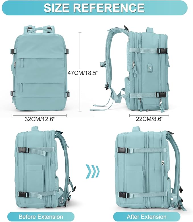 coofay Expandable Backpack For Traveling On Airplane Travel Backpack For Women Men Airline Approved Carry On Bags For Airplanes Gym Bag With Shoe Compartment Waterproof Hiking Backpack Essentials