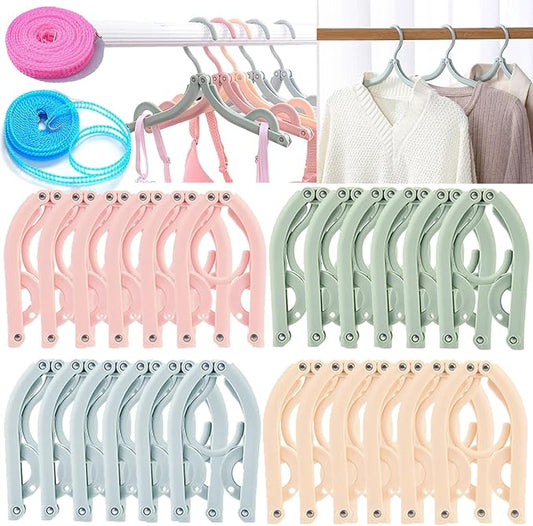 24PCS Travel Hangers,Portable Folding Clothes Hangers,Clothes Hangers with Clotheslines,Foldable Clothes Drying Rack for Travel,Plastic Foldable Non Slip Clothing Hangers