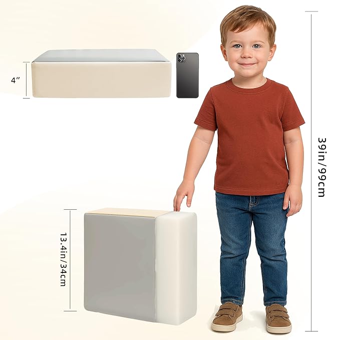Toddler Booster Seat Dining Table Kitchen Chair, Waterproof Anti-Scratch PU Cushion, Non-Slip Bottom, Adjustable Buckle Straps, Easy Clean Portable Seat Cushion (Grey+White)